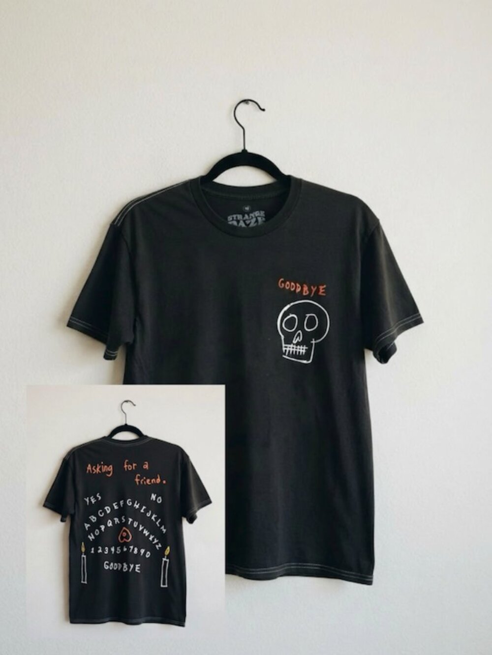 Strange Daze Graphic Tee Shirt Ouija Board Skull Black Medium